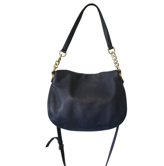 MICHAEL KORS Signature Fold Over Navy Blue Crossbody / Shoulder Bag w/ Gold - Picture 2 of 15